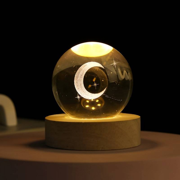 Екзотична кристална стъклена лампа с 3D холограмно изображение на Луната 3D Creative lamp MOON